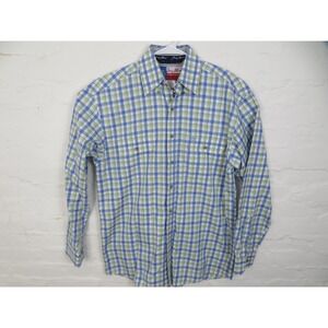 George Strait Wrangler Shirt Mens Sm Blue Plaid Western Button Down Work Pockets
